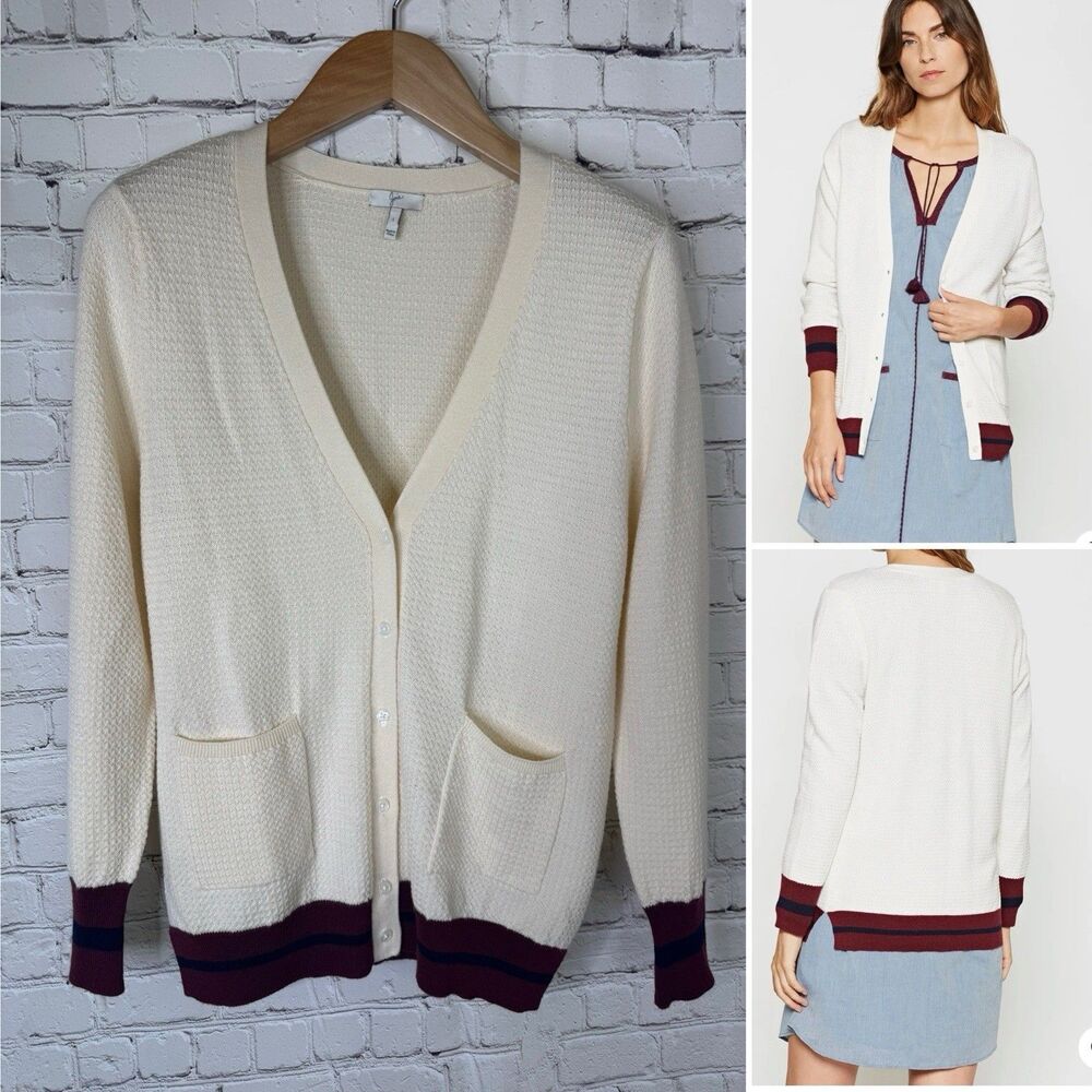 Joie Saddie Parchment Cardigan Wool Silk Blend Size Large Button Cream Maroon